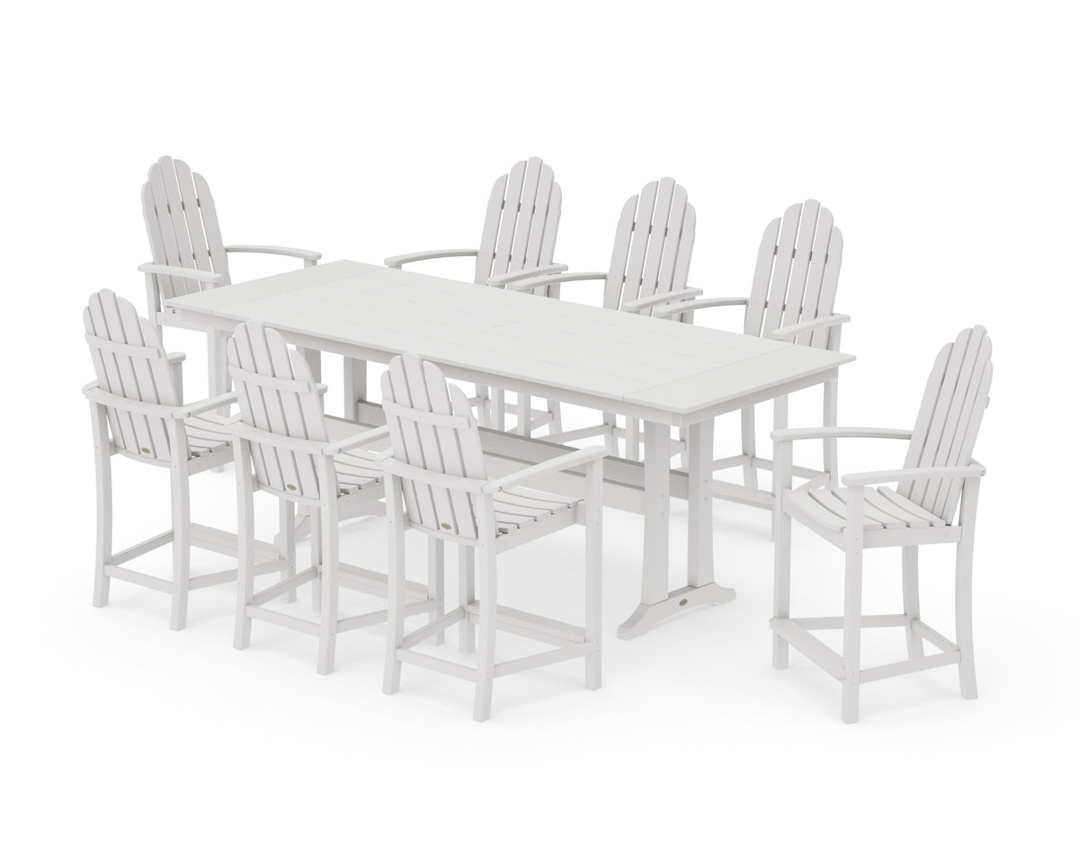 POLYWOOD Classic Adirondack 9-Piece Farmhouse Counter Set with Trestle Legs in Vintage White