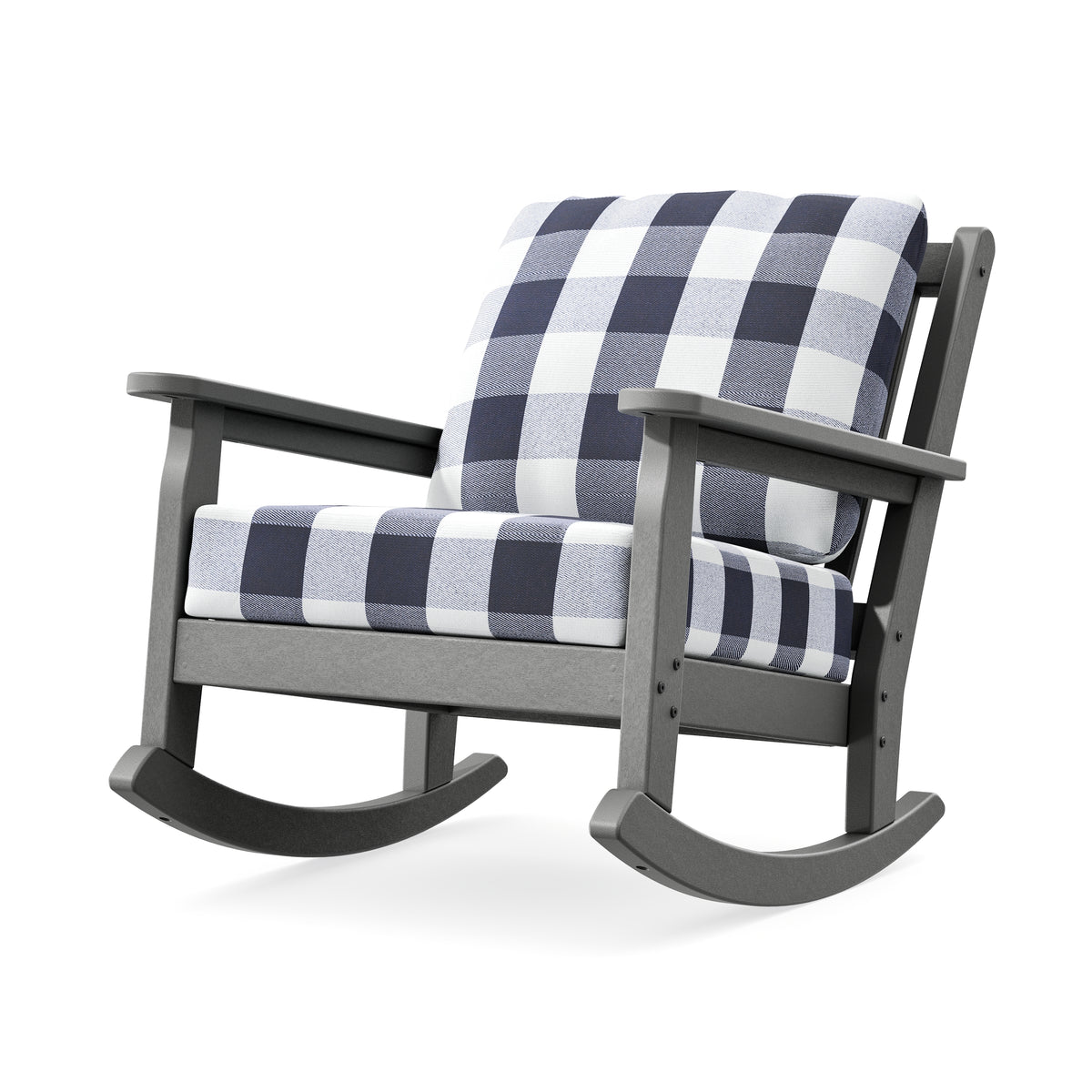 POLYWOOD Chippendale Deep Seating Rocking Chair in Slate Grey / Buffalo Plaid Navy