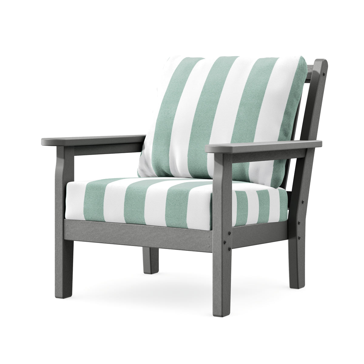 POLYWOOD Chippendale Deep Seating Chair in Slate Grey / Cabana Stripe Glacier Spa
