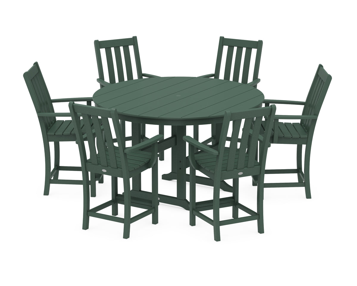 POLYWOOD Vineyard 7-Piece Arm Chair Round Farmhouse Counter Set in Green