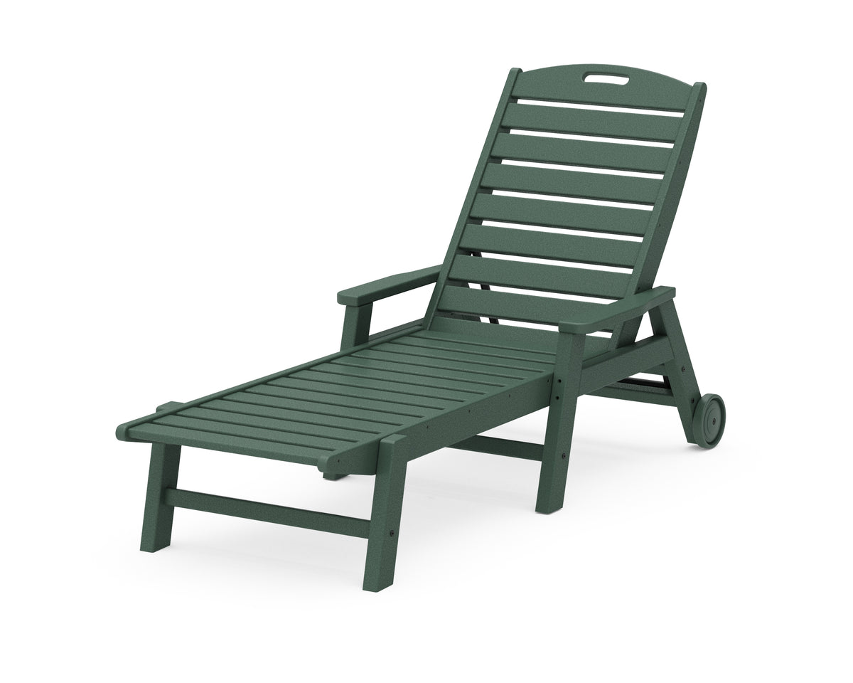 POLYWOOD Nautical Chaise with Arms & Wheels in Green