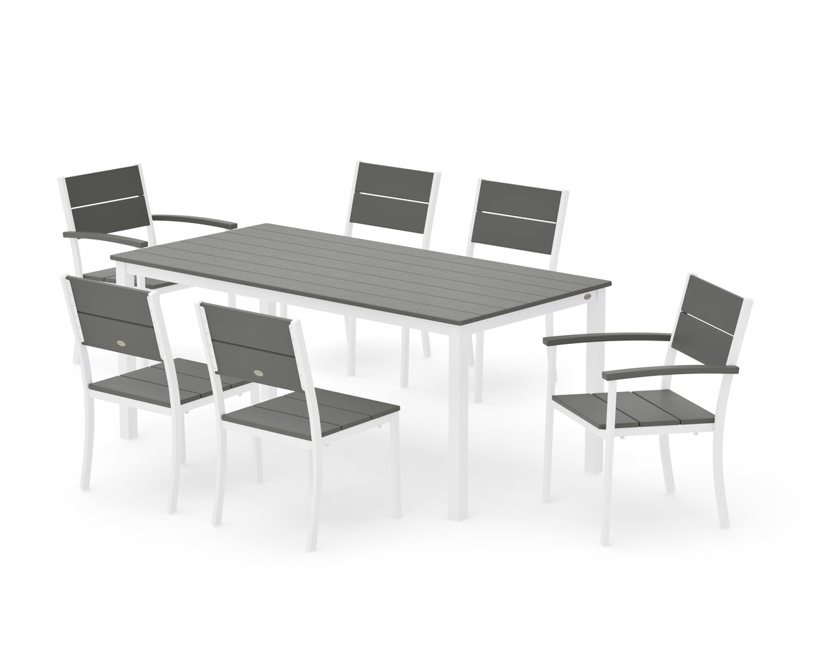 POLYWOOD Main Street 7-Piece Dining Set with Main Street 36" x 72" Dining Table in White / Slate Grey
