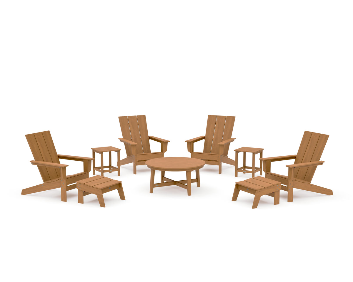 POLYWOOD Modern Studio Adirondack 9-Piece Conversation Set in Natural