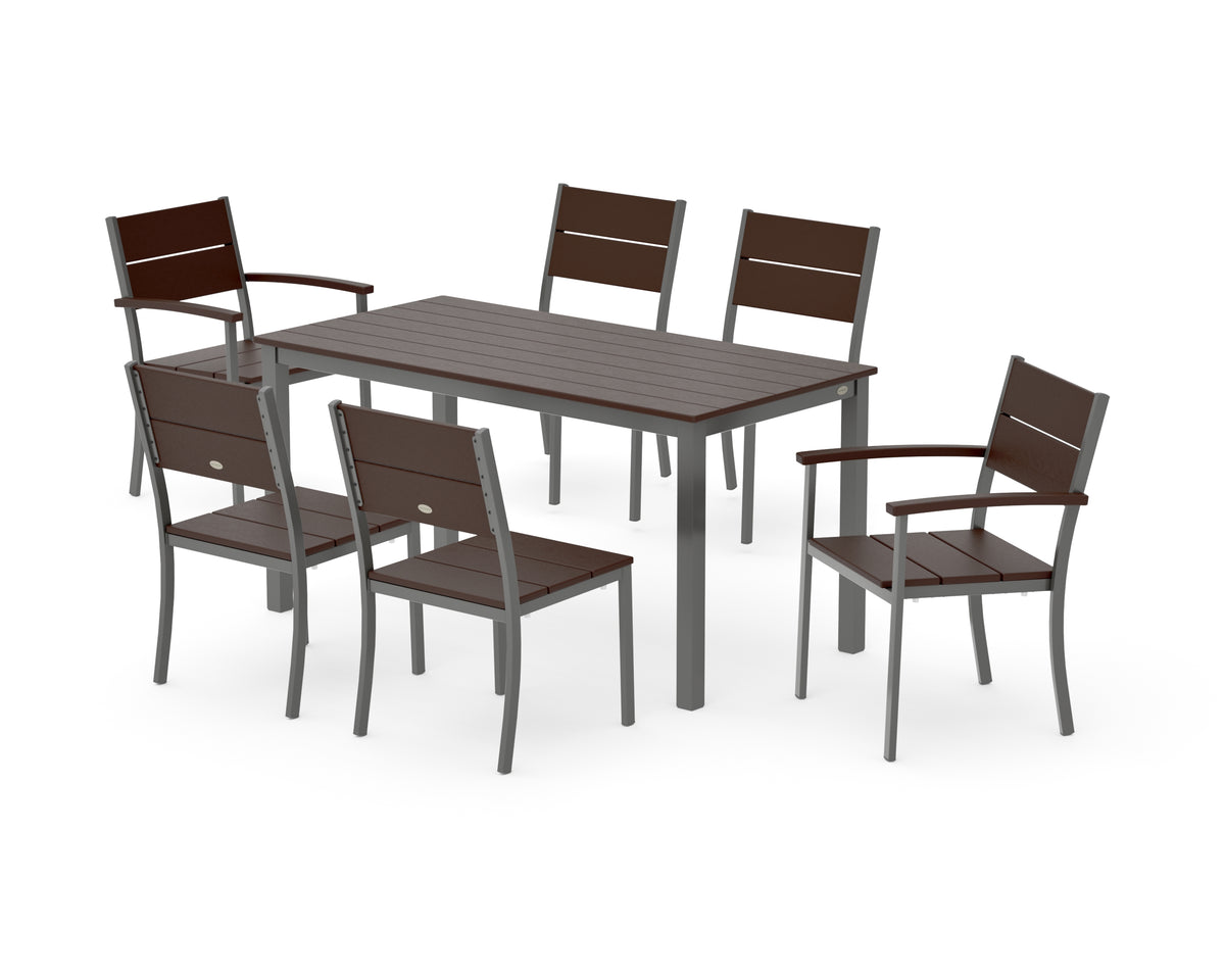 POLYWOOD Main Street 7-Piece Dining Set with Main Street 30 x 60 Dining Table in Charcoal / Mahogany