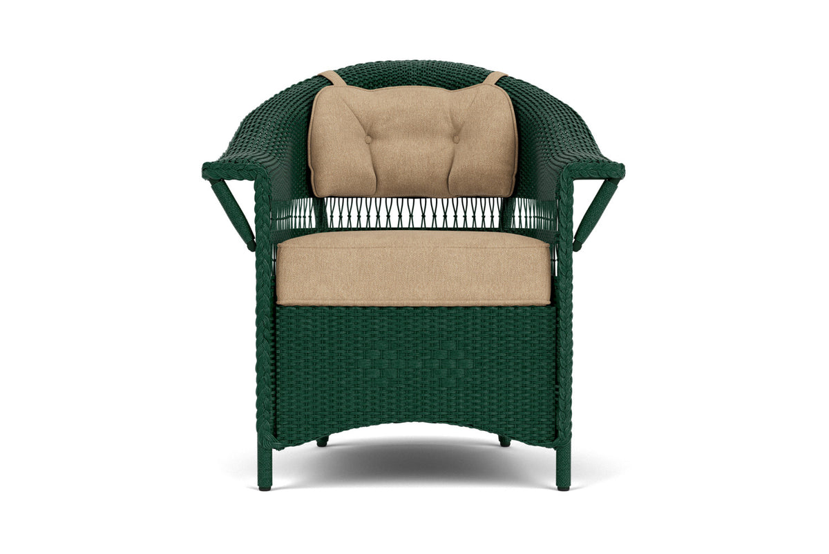 Lloyd Flanders Nantucket Dining Set in Woodland with Hayden Sand fabric