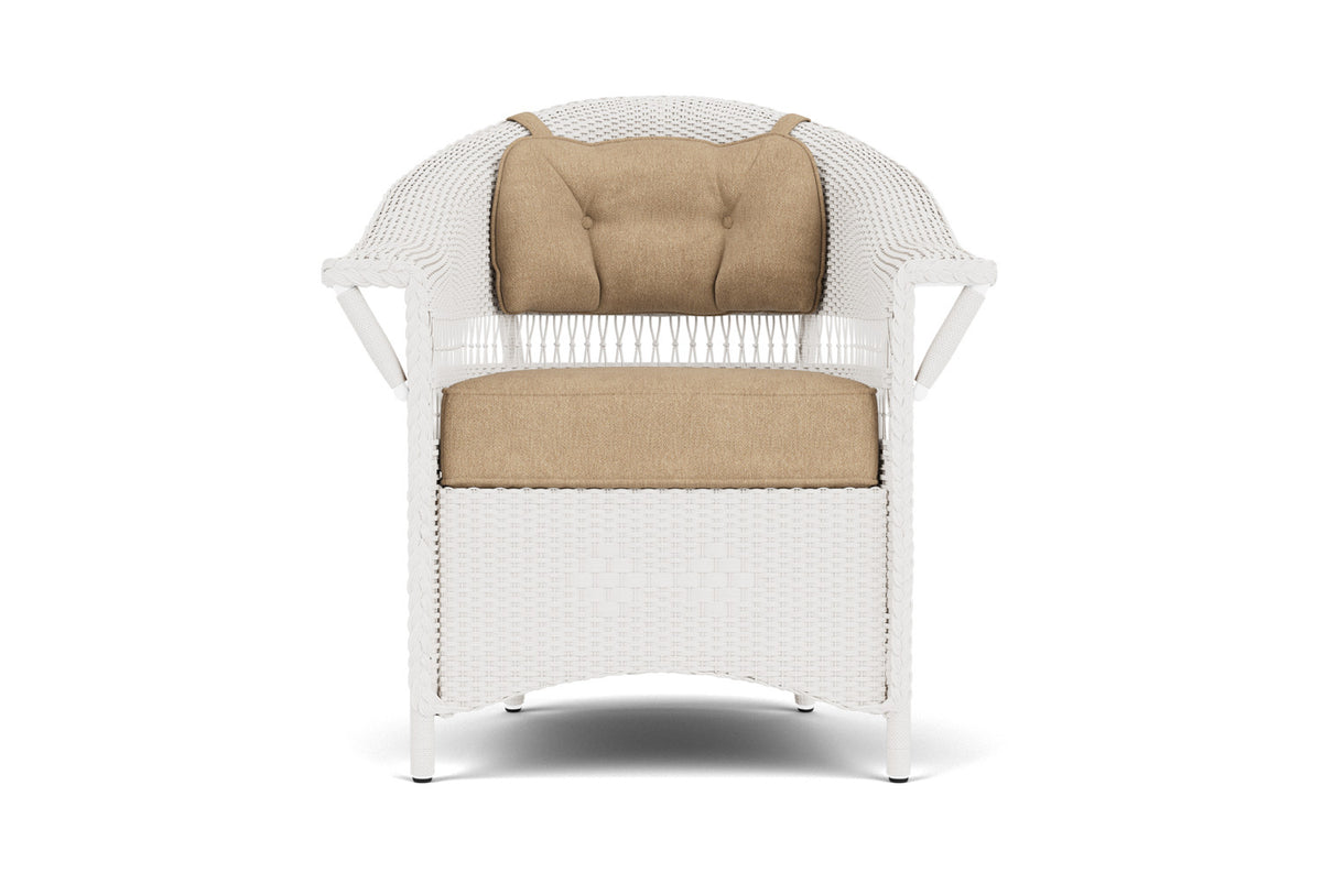 Lloyd Flanders Nantucket Dining Armchair in White with Hayden Sand fabric