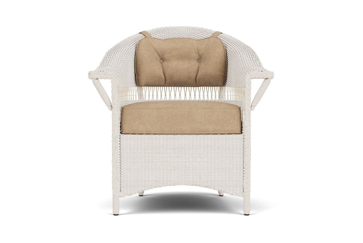 Lloyd Flanders Nantucket Dining Set in Antique White with Hayden Sand fabric