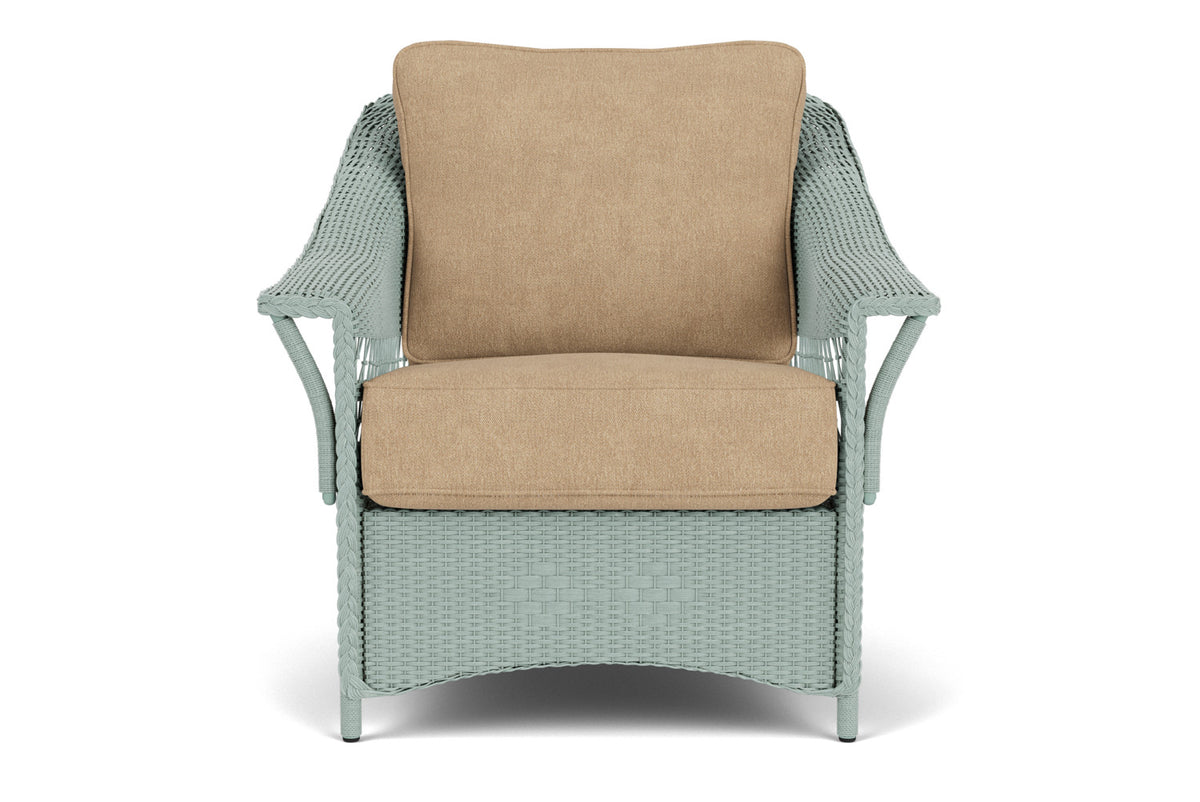 Lloyd Flanders Nantucket Lounge Chair in Sea Glass with Hayden Sand fabric