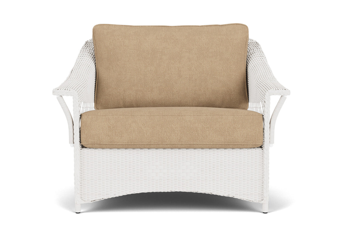 Lloyd Flanders Nantucket Chair and a Half in White with Hayden Sand fabric