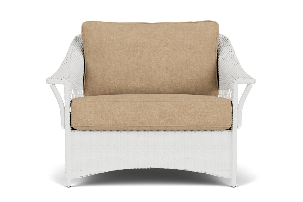 Lloyd Flanders Nantucket Chair and a Half in Matte White with Hayden Sand fabric