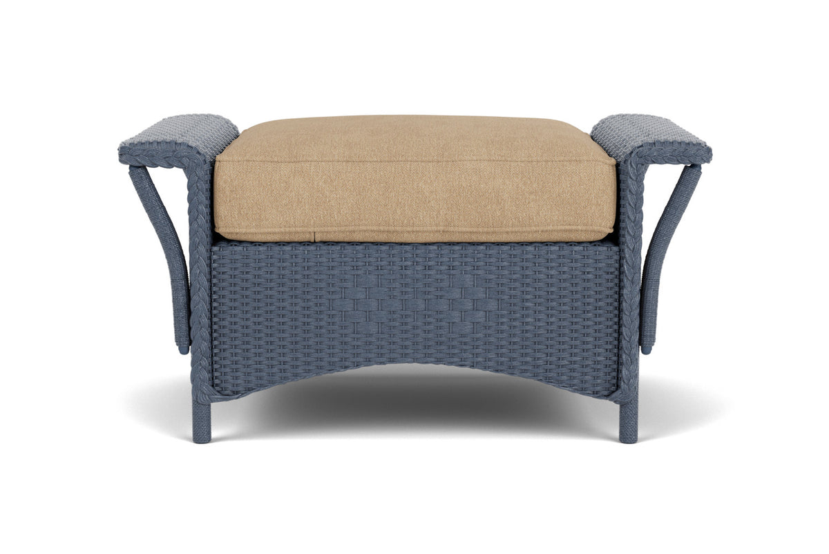 Lloyd Flanders Nantucket Ottoman in Denim Blue with Hayden Sand fabric