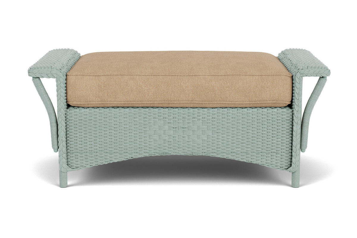 Lloyd Flanders Nantucket Large Ottoman in Sea Glass with Hayden Sand fabric
