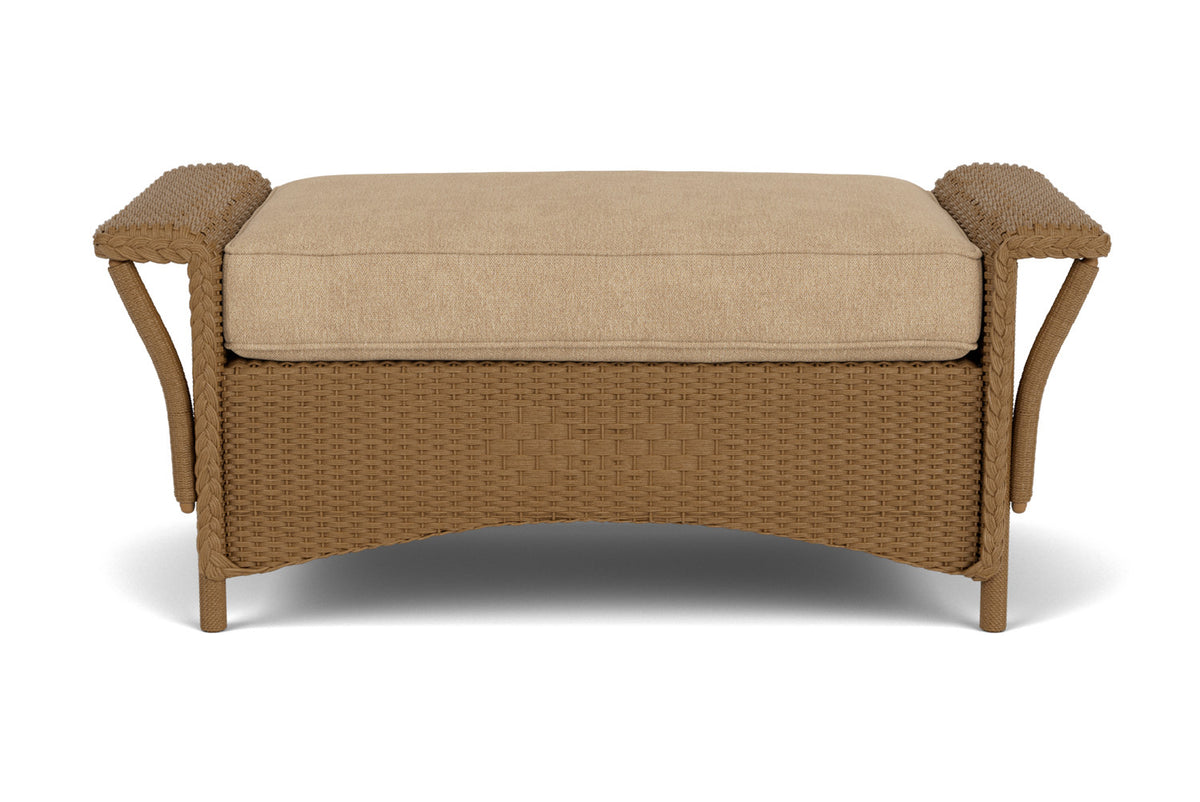 Lloyd Flanders Nantucket Large Ottoman in Hickory with Hayden Sand fabric