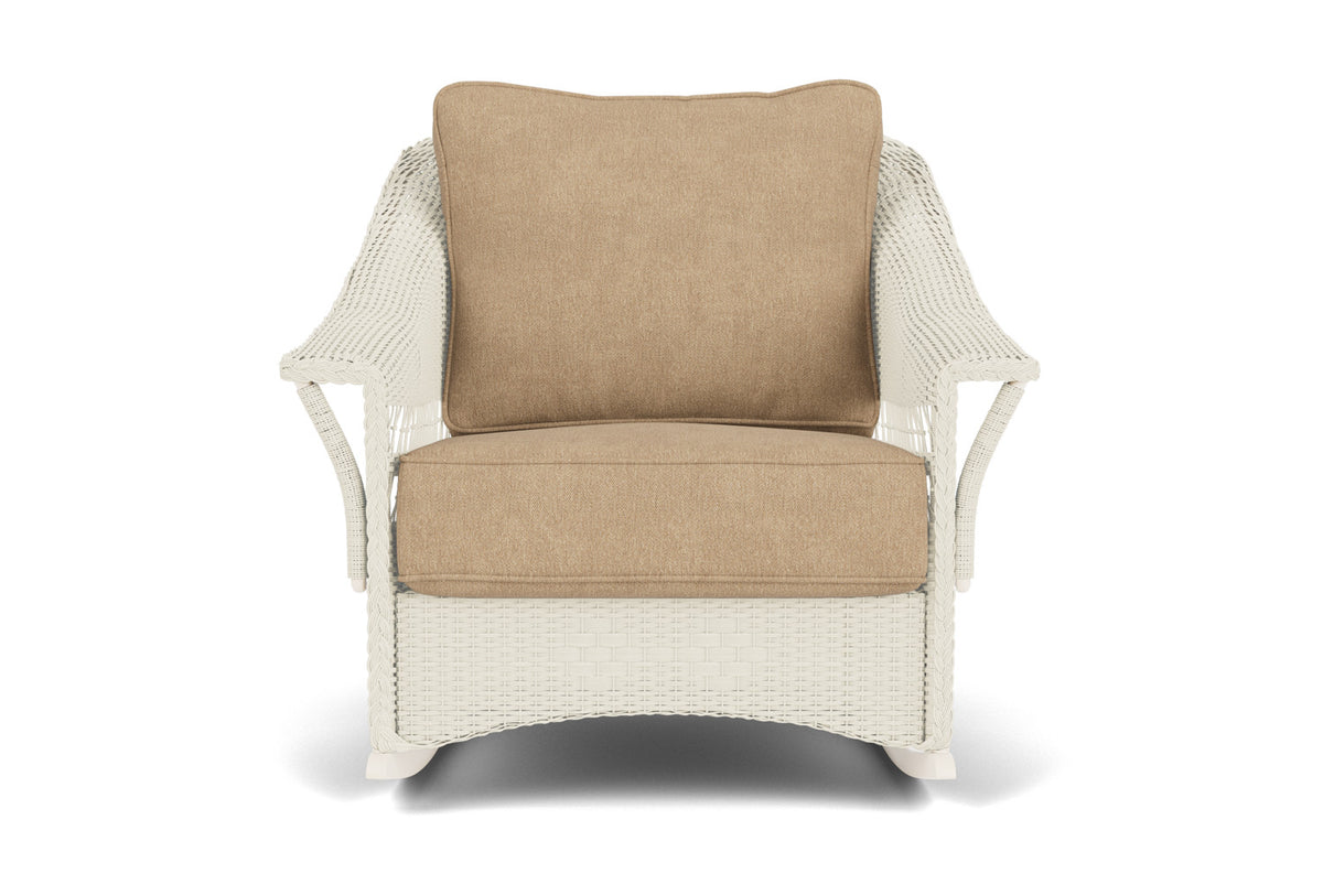 Lloyd Flanders Nantucket Lounge Rocker in Ivory with Hayden Sand fabric