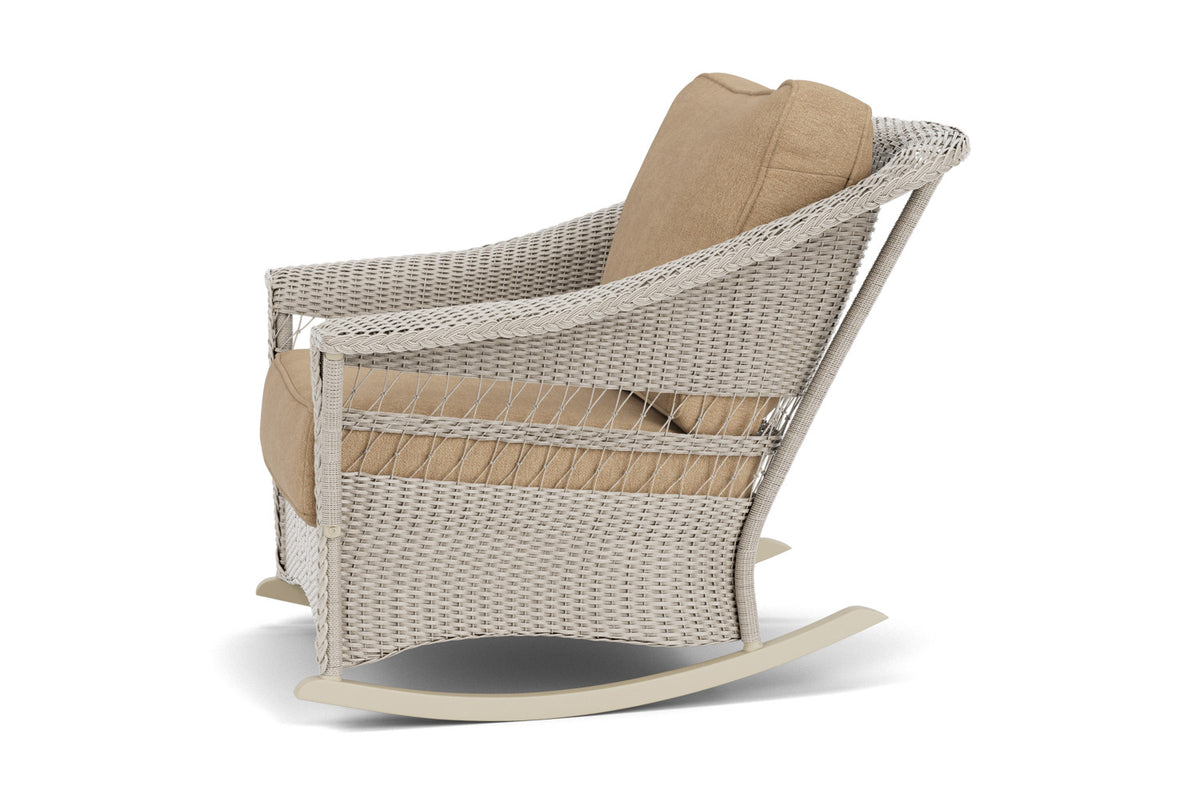 Lloyd Flanders Nantucket Lounge Rocker in Linen with Hayden Sand fabric, view 9