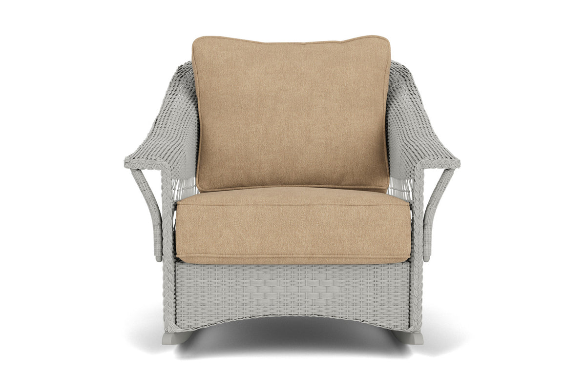 Lloyd Flanders Nantucket Lounge Rocker in Platinum with Hayden Sand fabric
