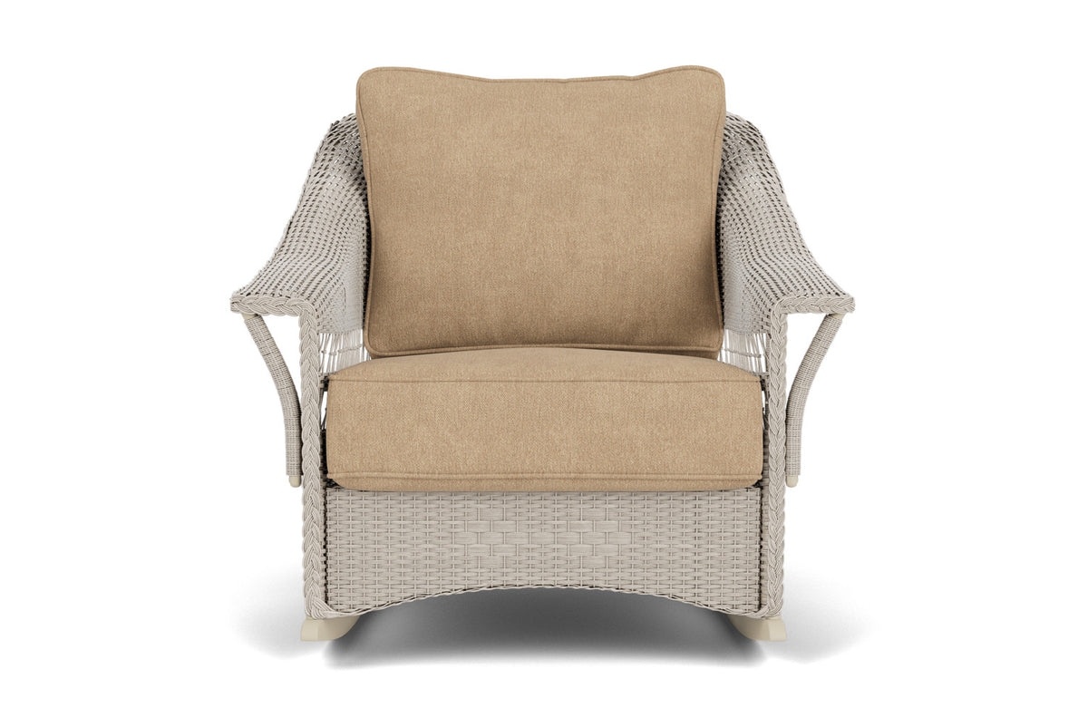 Lloyd Flanders Nantucket Lounge Rocker in Linen with Hayden Sand fabric