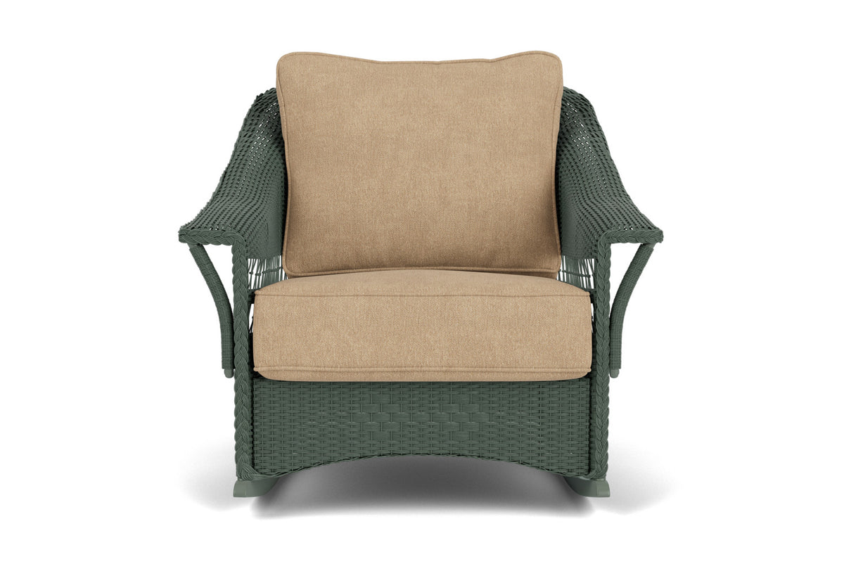 Lloyd Flanders Nantucket Lounge Rocker in Spruce with Hayden Sand fabric