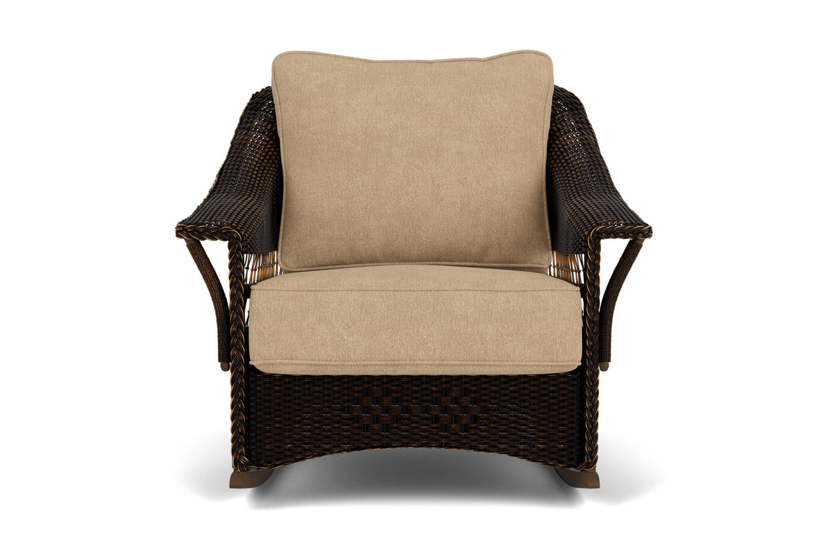 Lloyd Flanders Nantucket Lounge Rocker in Mink with Hayden Sand fabric
