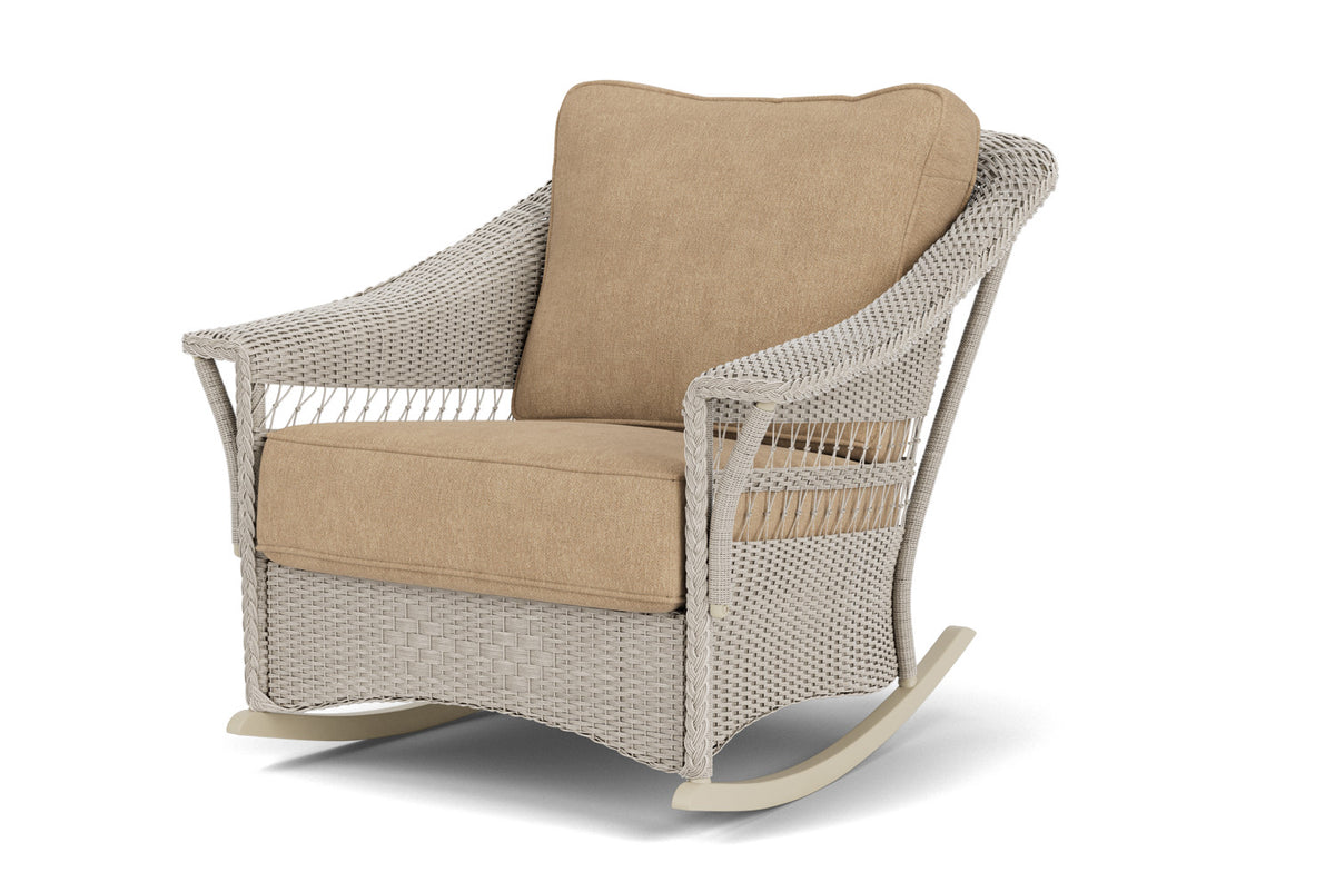 Lloyd Flanders Nantucket Lounge Rocker in Linen with Hayden Sand fabric, view 10