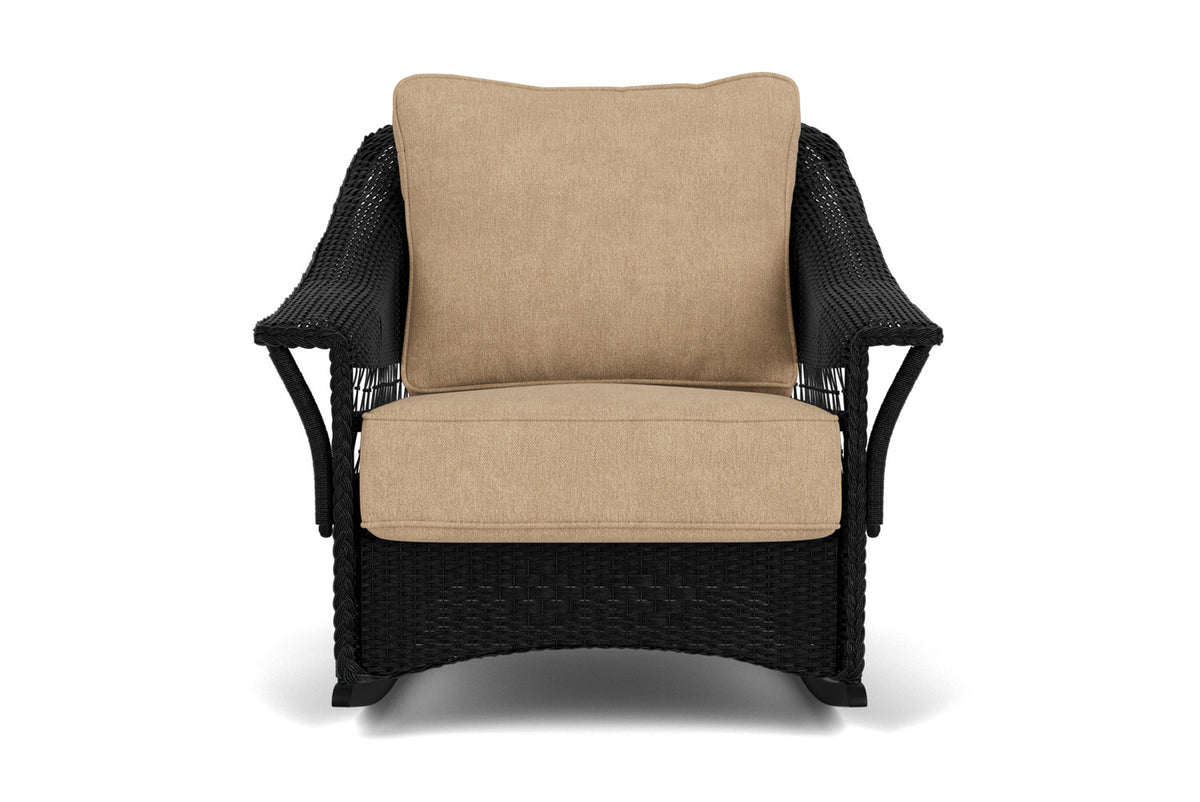 Lloyd Flanders Nantucket Lounge Rocker in Ebony with Hayden Sand fabric