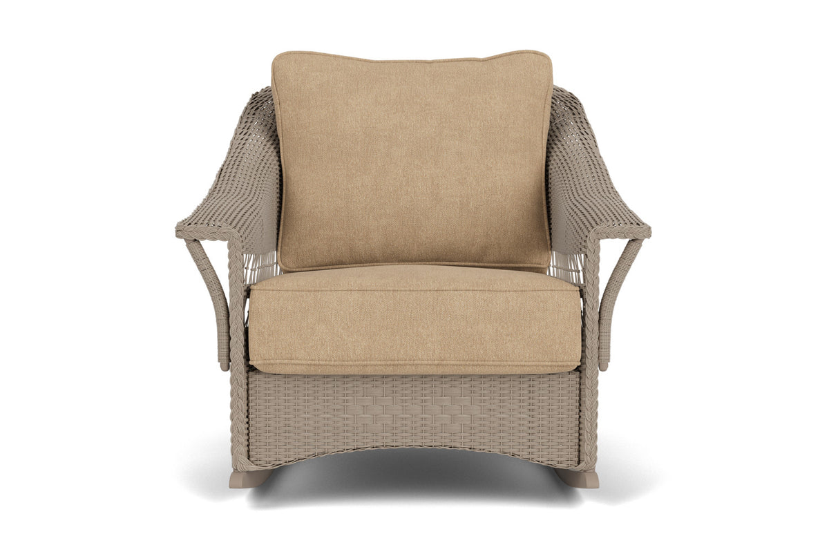 Lloyd Flanders Nantucket Lounge Rocker in French Beige with Hayden Sand fabric