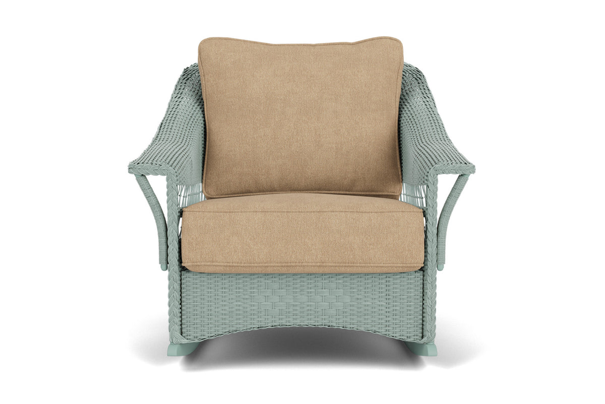 Lloyd Flanders Nantucket Lounge Rocker in Sea Glass with Hayden Sand fabric