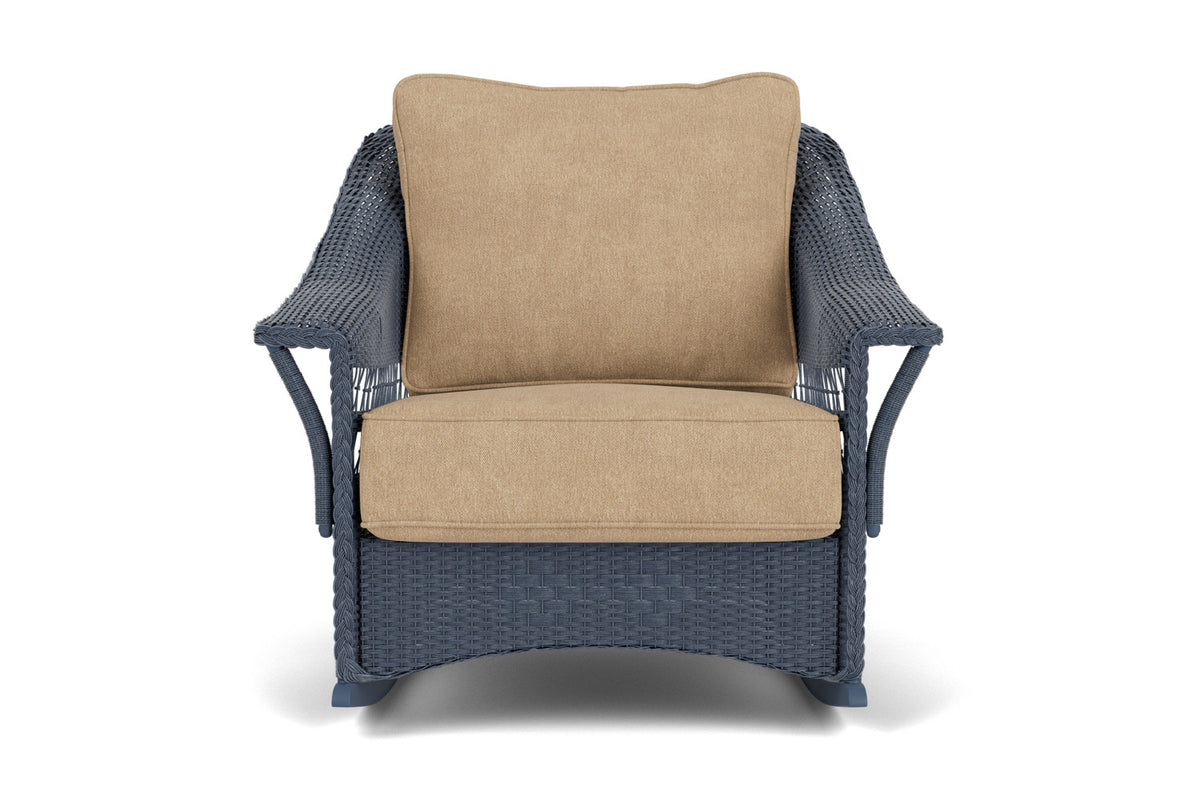 Lloyd Flanders Nantucket Lounge Rocker in Denim Blue with Hayden Sand fabric