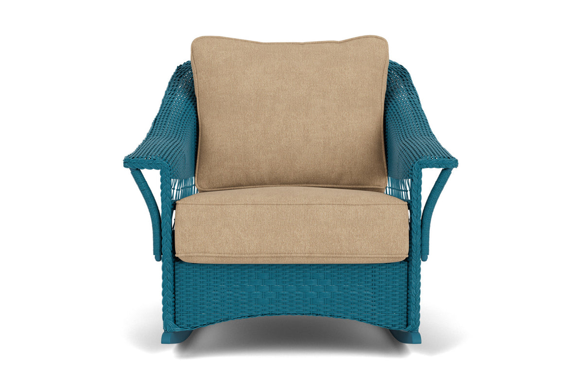 Lloyd Flanders Nantucket Lounge Rocker in Peacock with Hayden Sand fabric