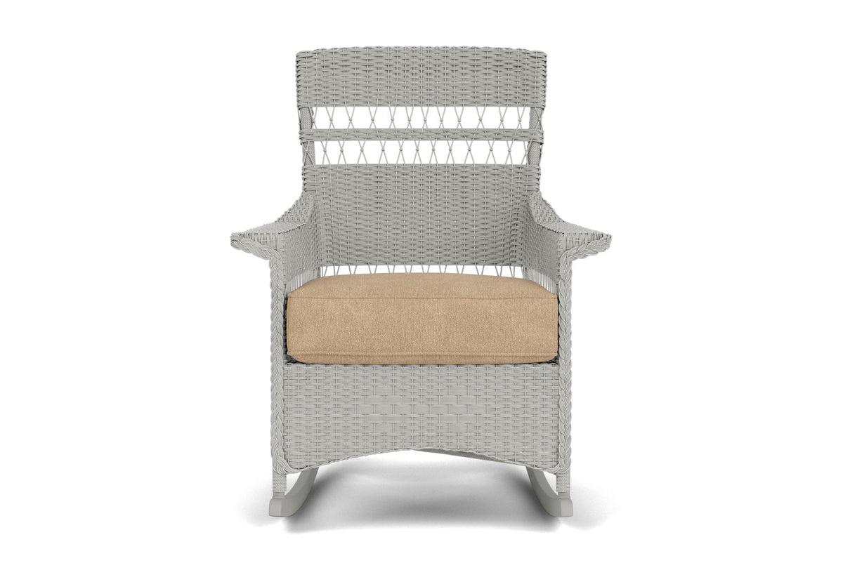Lloyd Flanders Nantucket Porch Rocker in Platinum with Hayden Sand fabric