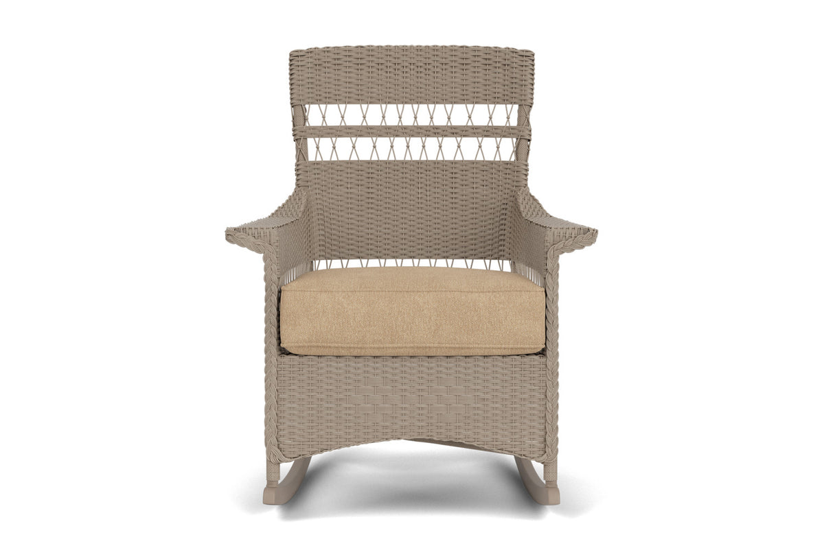 Lloyd Flanders Nantucket Porch Rocker in French Beige with Hayden Sand fabric