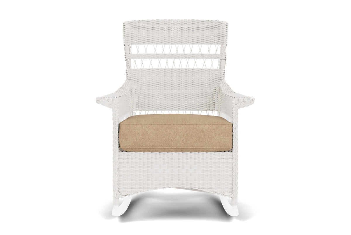 Lloyd Flanders Nantucket Porch Rocker in White with Hayden Sand fabric
