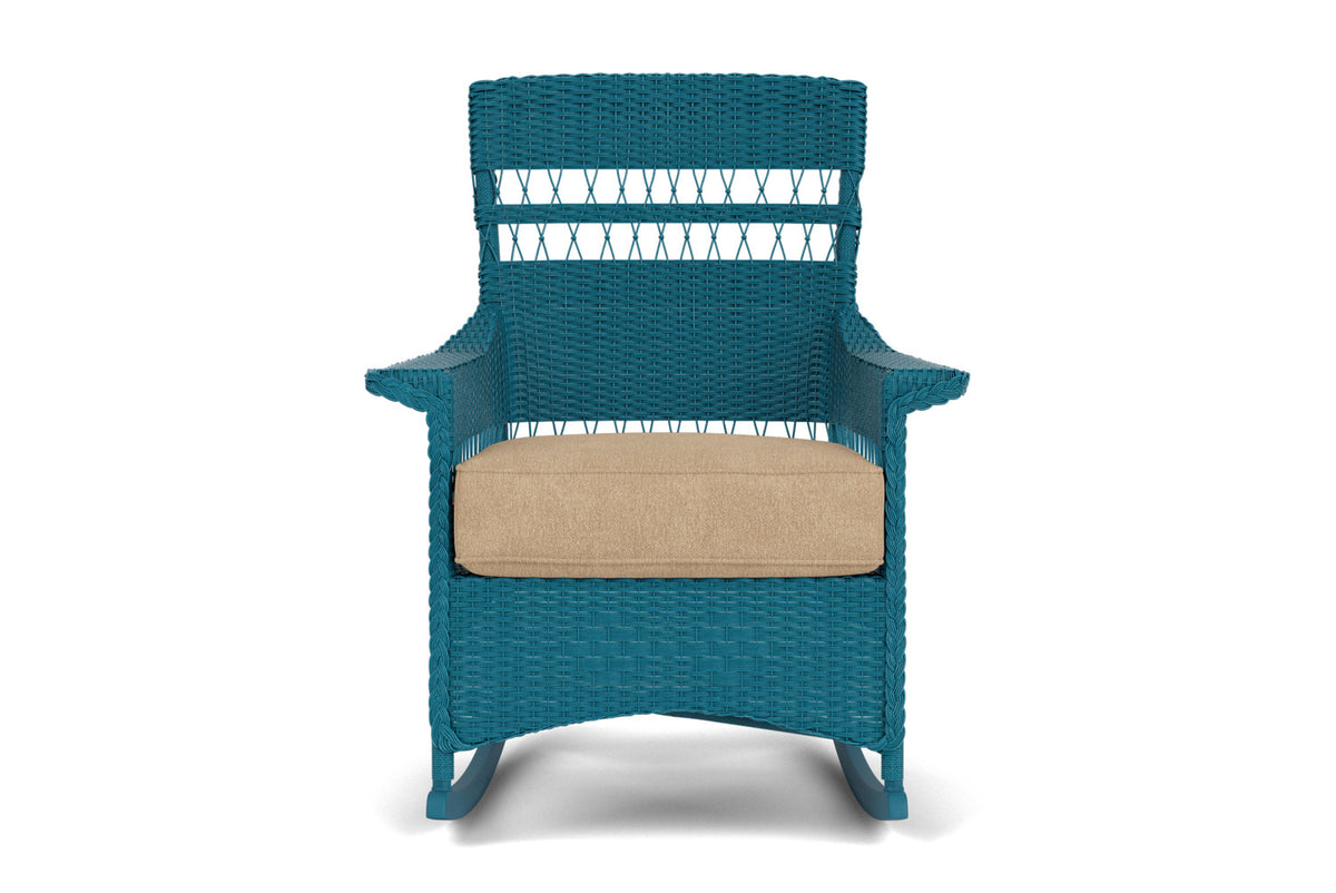 Lloyd Flanders Nantucket Porch Rocker in Peacock with Hayden Sand fabric
