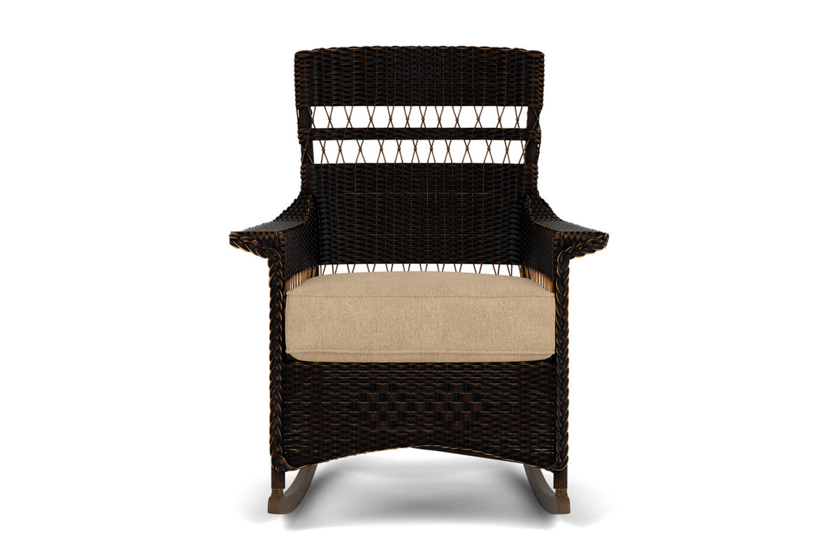 Lloyd Flanders Nantucket Porch Rocker in Mink with Hayden Sand fabric