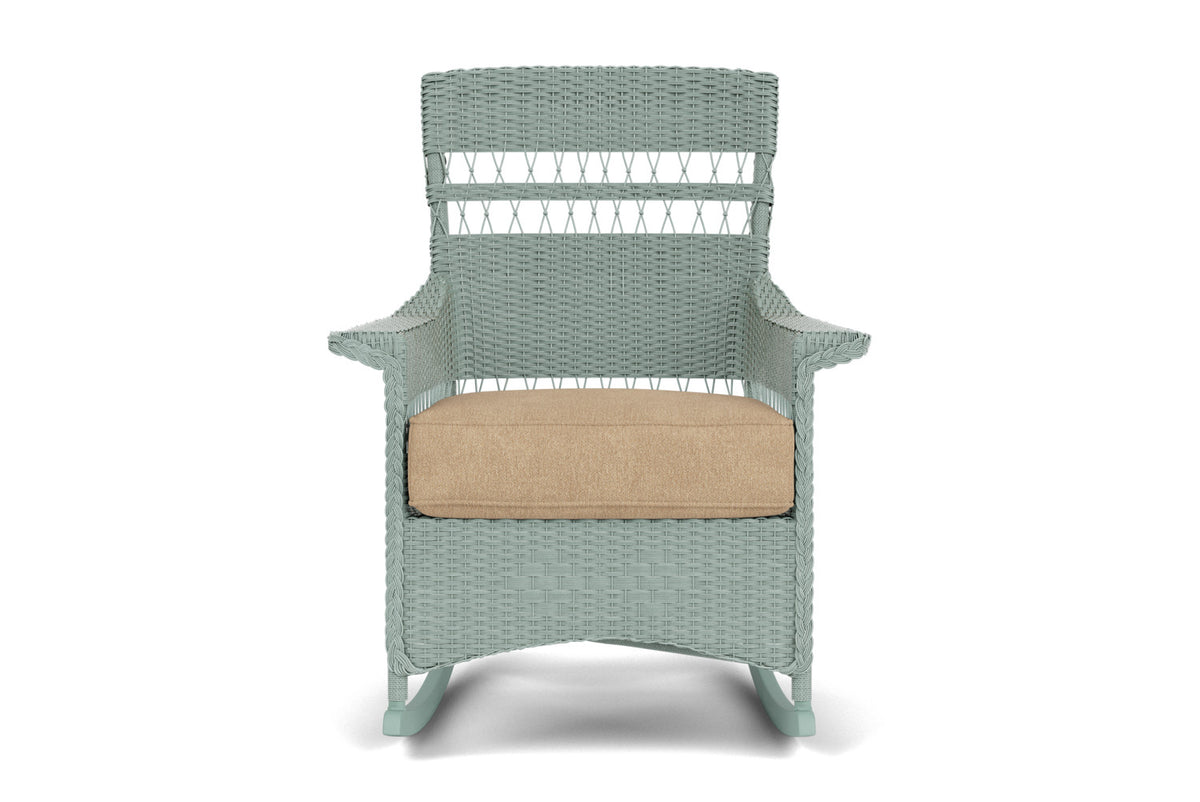 Lloyd Flanders Nantucket Porch Rocker in Sea Glass with Hayden Sand fabric