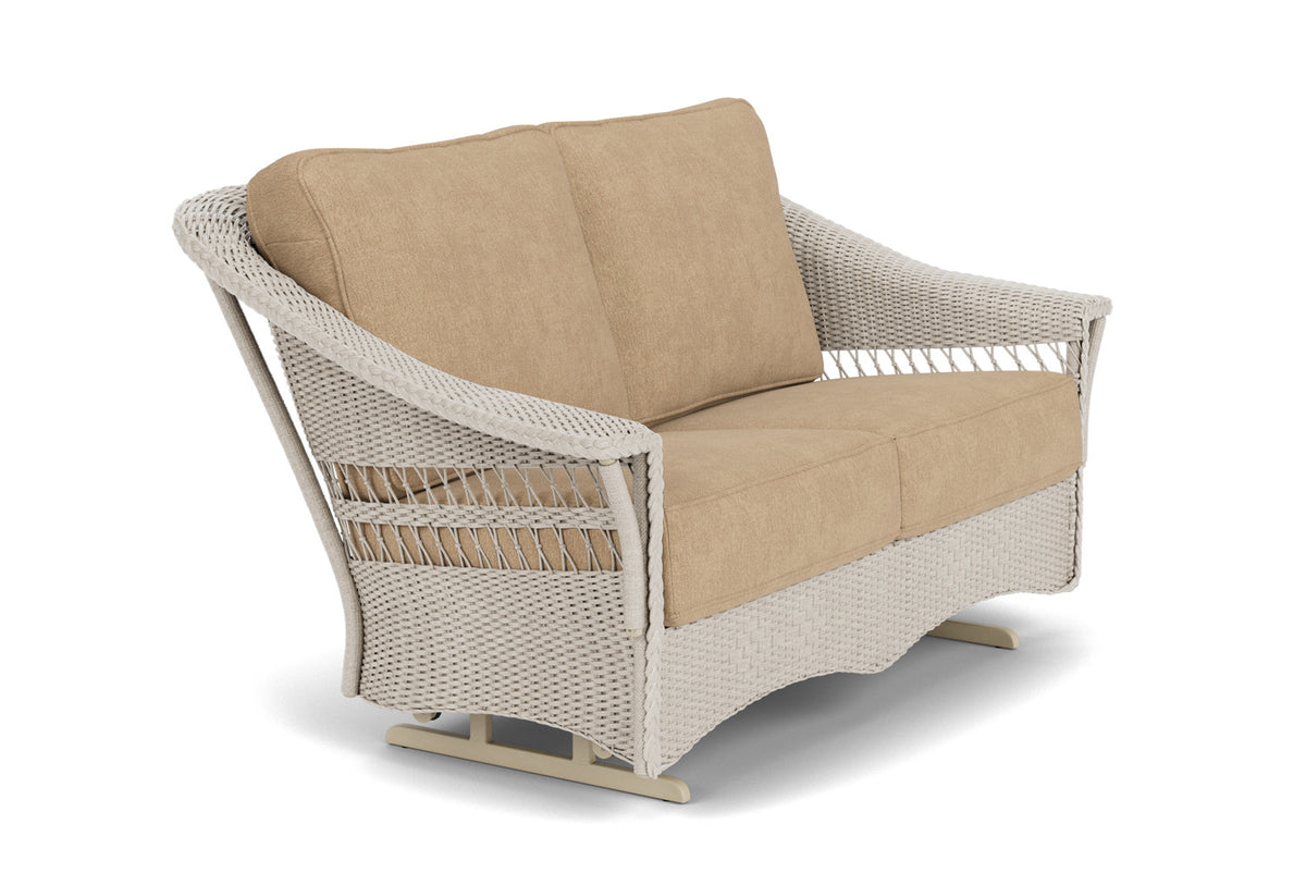 Lloyd Flanders Nantucket Loveseat Glider in Linen with Hayden Sand fabric, view 3