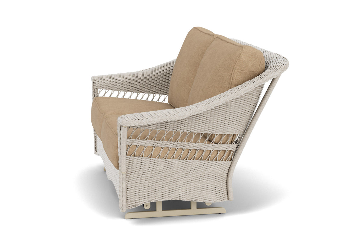 Lloyd Flanders Nantucket Loveseat Glider in Linen with Hayden Sand fabric, view 9