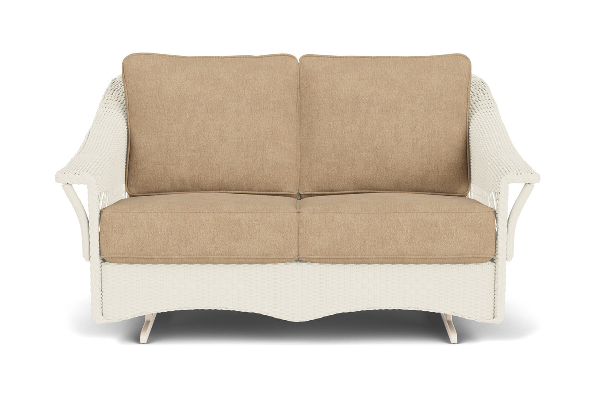 Lloyd Flanders Nantucket Loveseat Glider in Ivory with Hayden Sand fabric