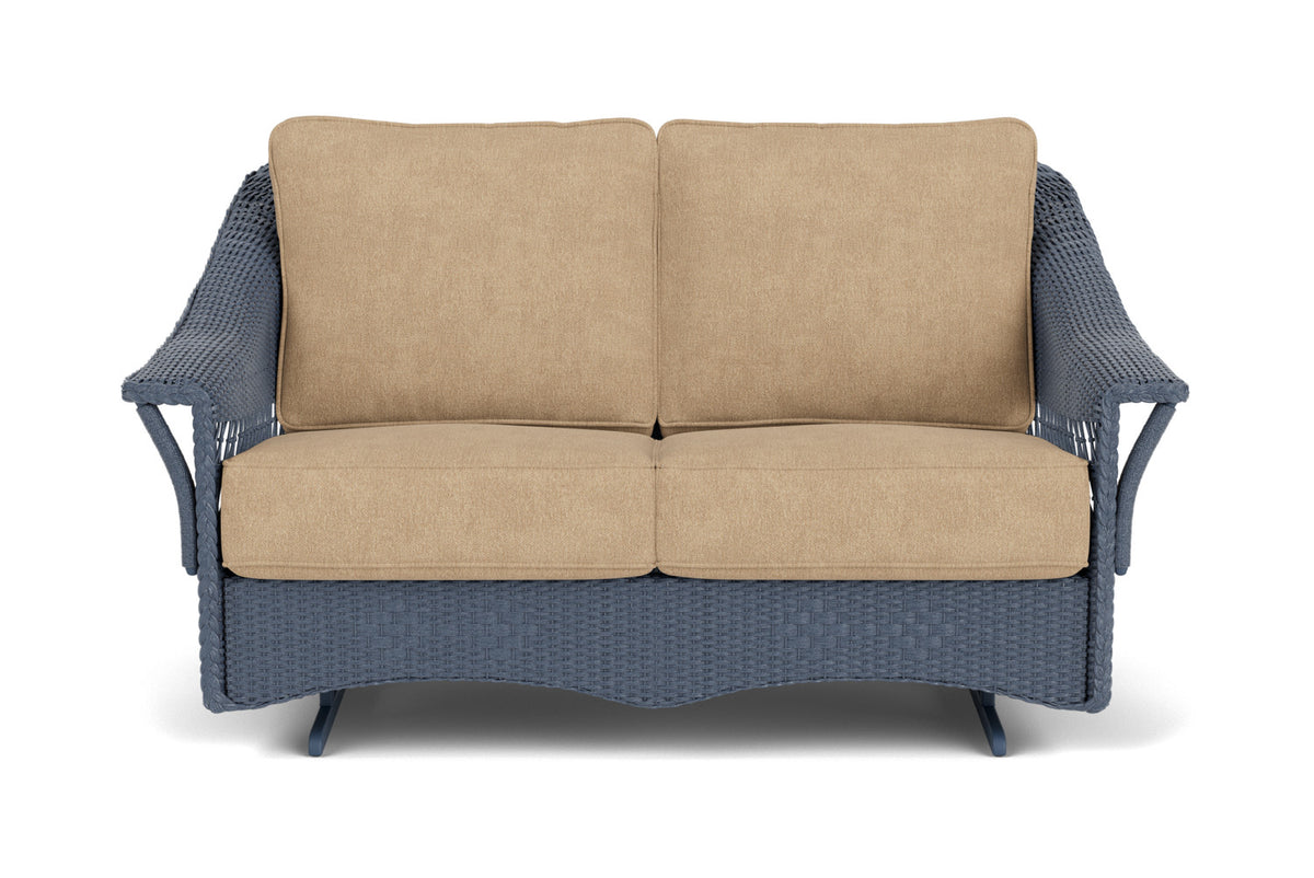Lloyd Flanders Nantucket Loveseat Glider in Denim Blue with Hayden Sand fabric