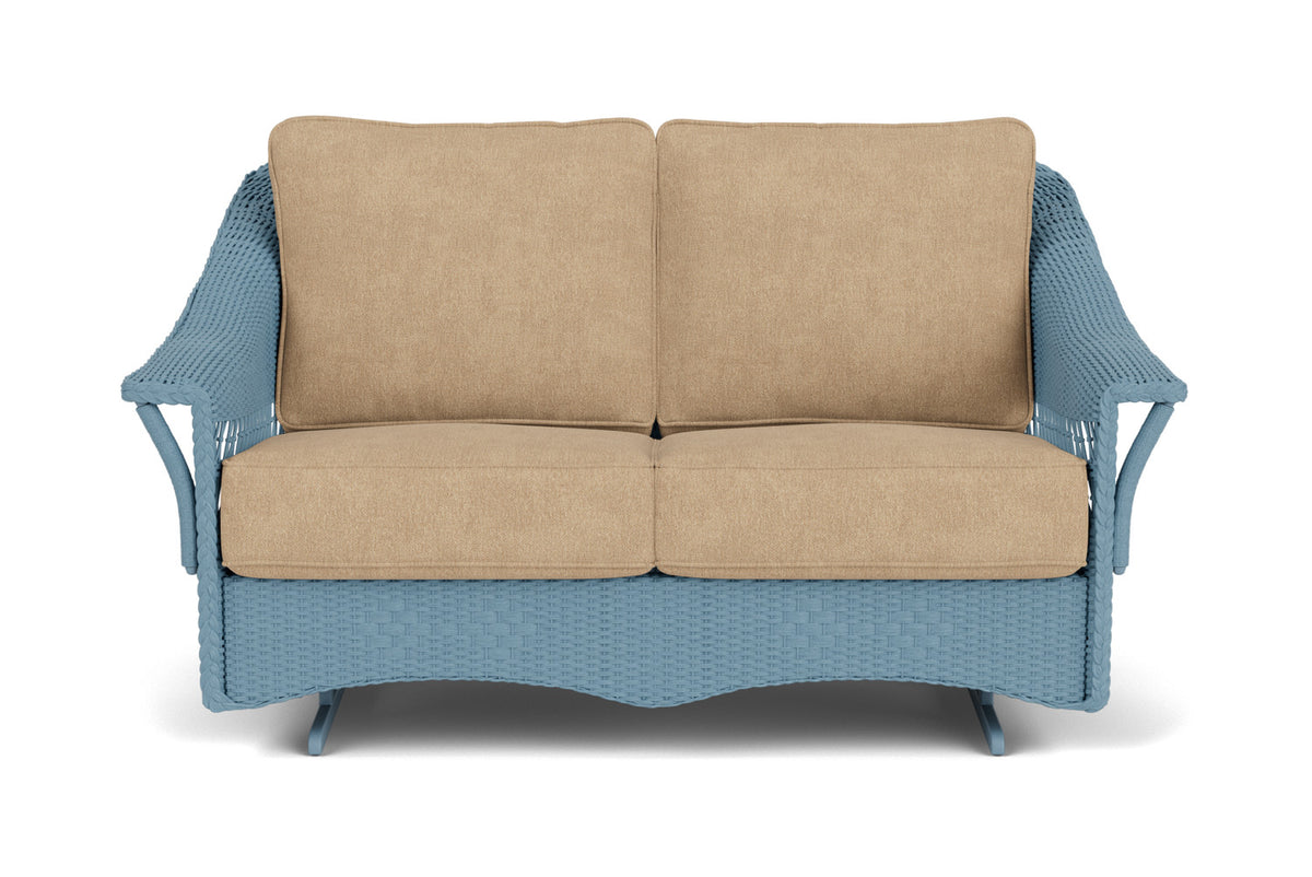 Lloyd Flanders Nantucket Loveseat Glider in Stillwater with Hayden Sand fabric