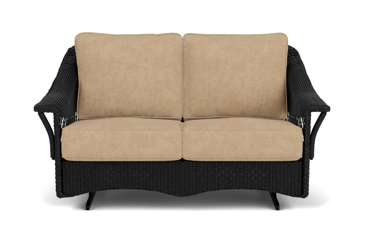 Lloyd Flanders Nantucket Loveseat Glider in Ebony with Hayden Sand fabric