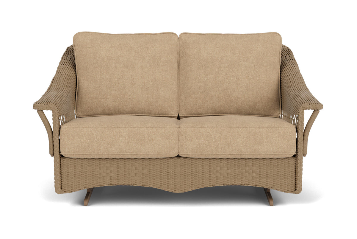 Lloyd Flanders Nantucket Loveseat Glider in Fawn with Hayden Sand fabric