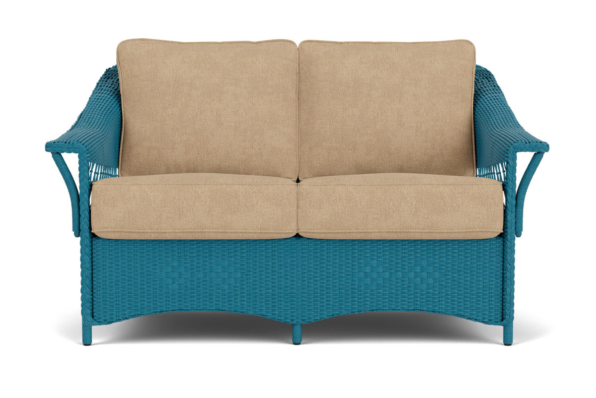 Lloyd Flanders Nantucket Conversation Set in Peacock with Hayden Sand fabric