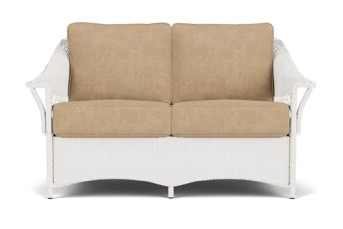 Lloyd Flanders Nantucket Loveseat in White with Hayden Sand fabric