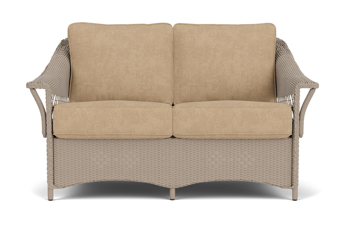 Lloyd Flanders Nantucket Conversation Set in French Beige with Hayden Sand fabric