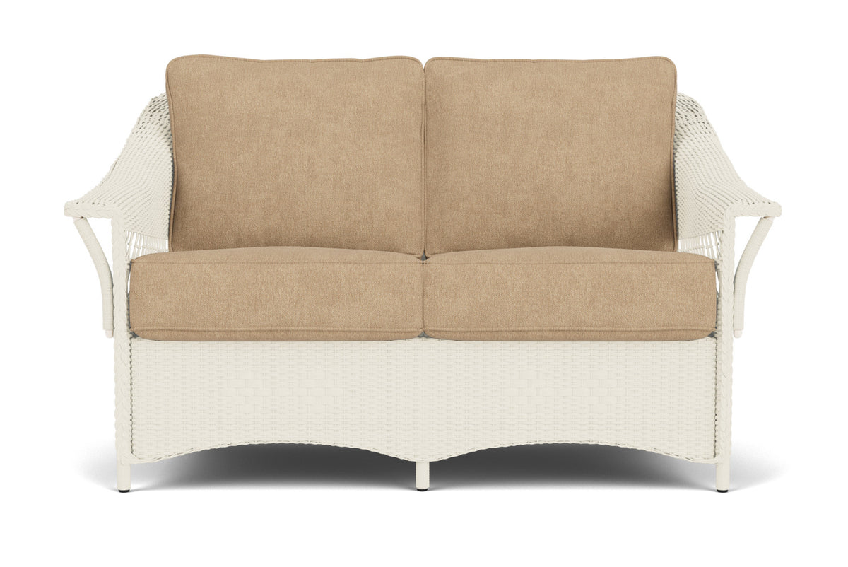 Lloyd Flanders Nantucket Conversation Set in Ivory with Hayden Sand fabric