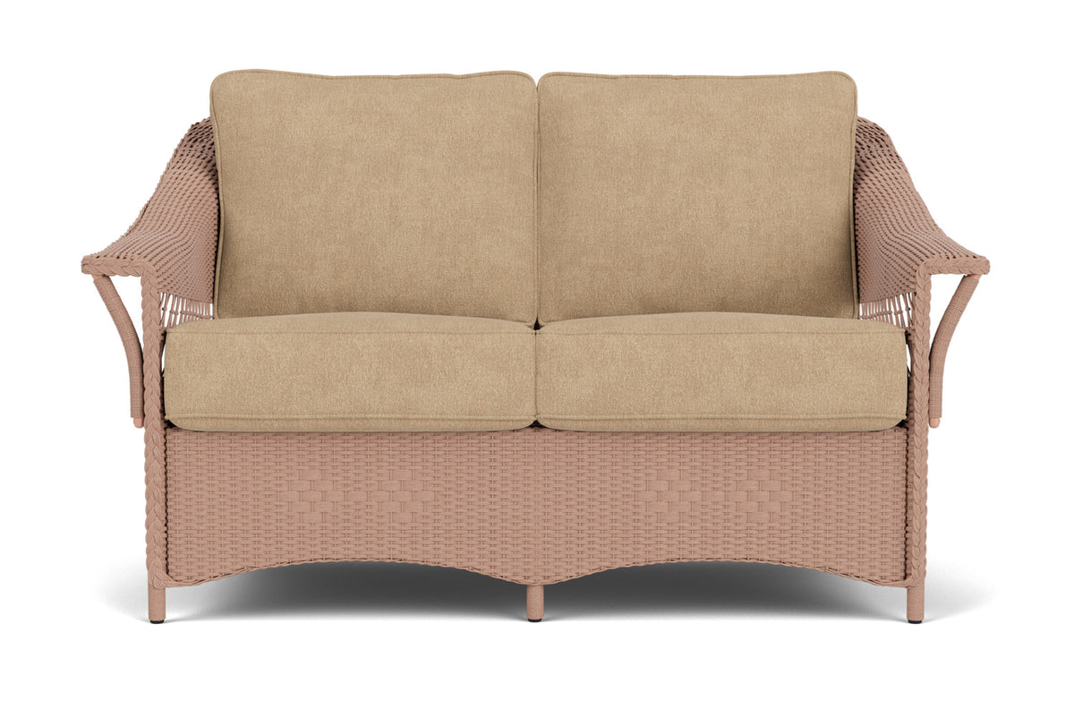 Lloyd Flanders Nantucket Conversation Set in Rosewood with Hayden Sand fabric