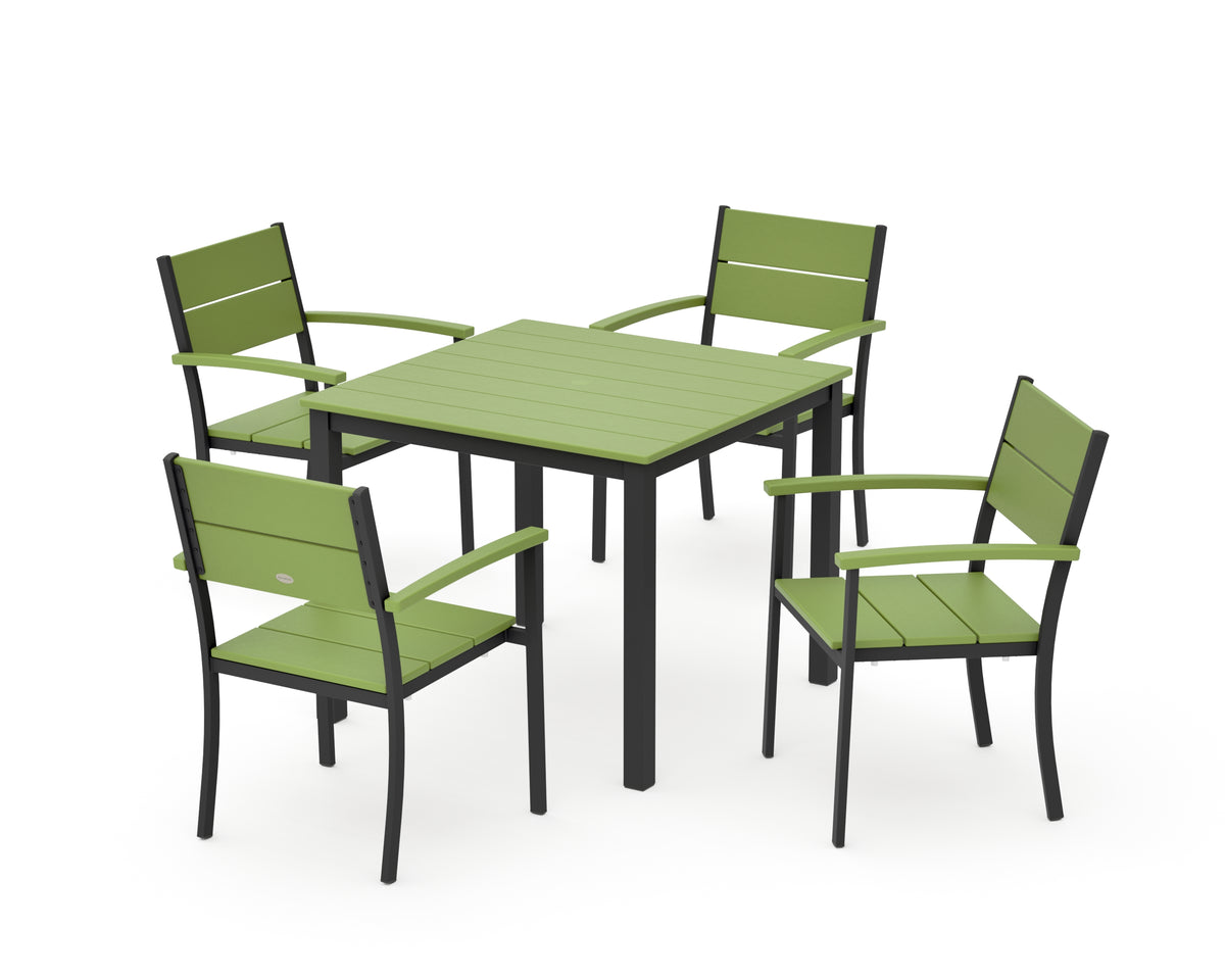 POLYWOOD Main Street 5-Piece Dining Set with Main Street 36" x 36" Dining Table in Black / Lime