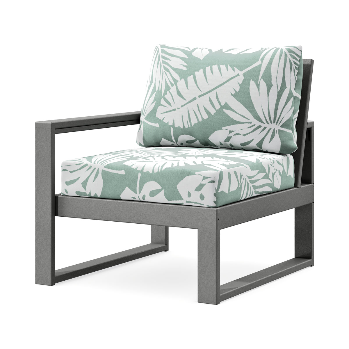 POLYWOOD EDGE Modular Left Arm Chair in Slate Grey / Leaf Glacier Spa