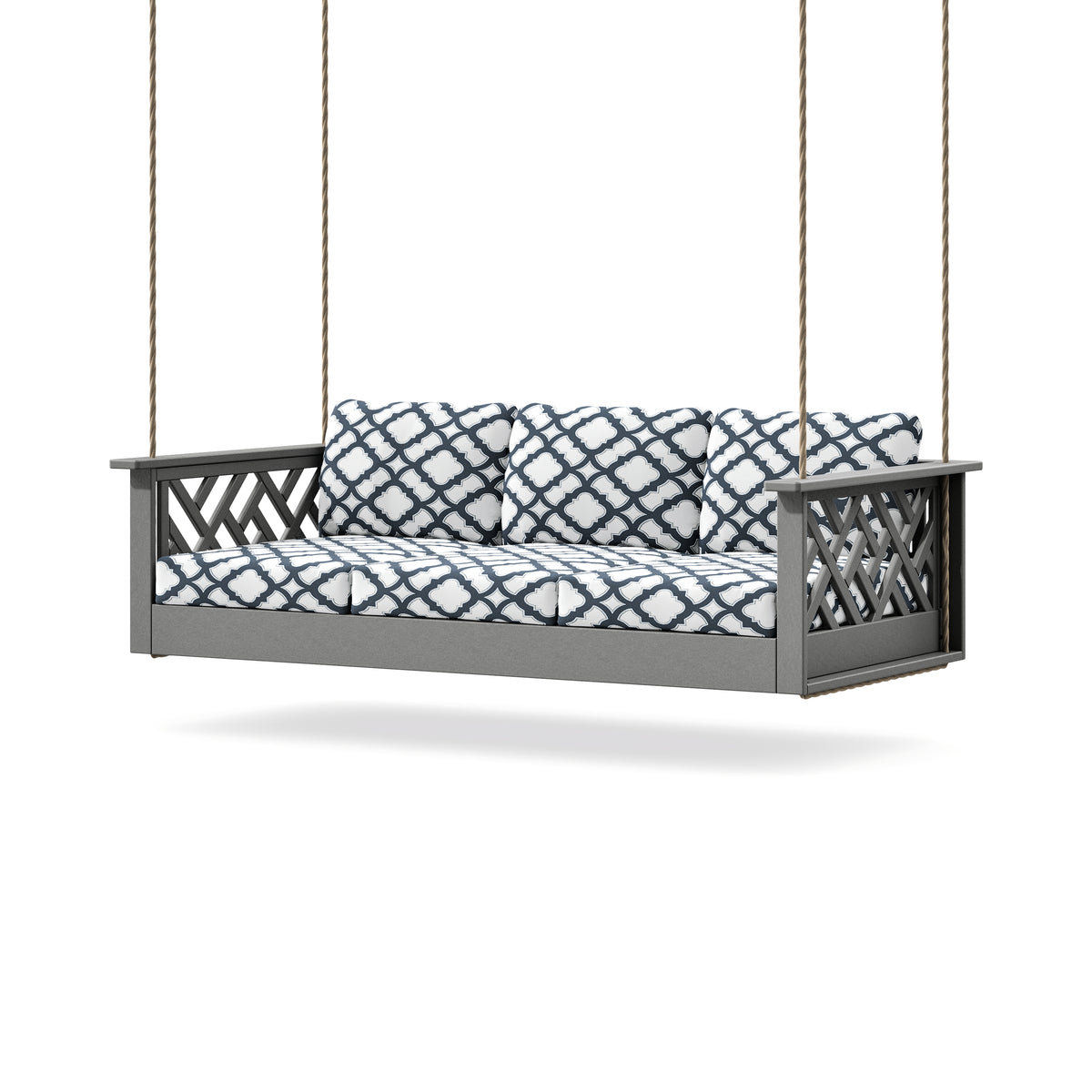 POLYWOOD Chippendale Daybed Swing in Slate Grey / Trellis Marine Indigo